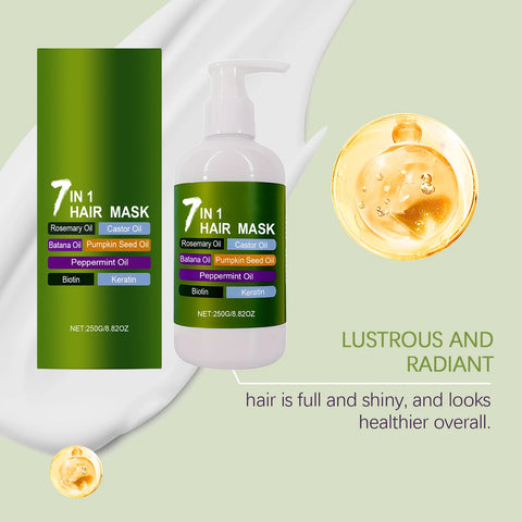 7-in-1 Hair Mask with Rosemary Castor Oil Biotin for Growth Strength Frizz Control Hydrate Hair Keratin Treatment Conditioner