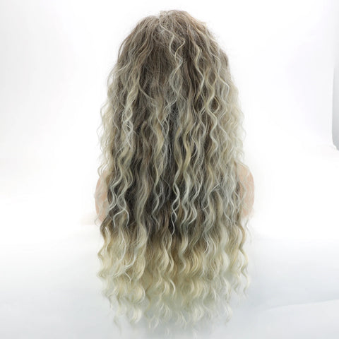 MSIWIGS Blonde Wig Synthetic Long Curly Hair Wigs for Women Fluffy Hairstyle Wave Ombre Wig Costume Carnival Party