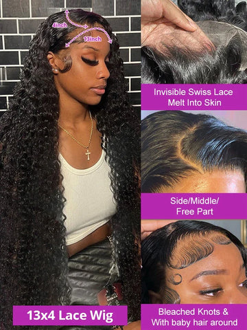 40 Inch Water Wave Lace Human Hair Front Wigs 13x4 13x6 Hd Lace Deep Wave Frontal Wig 200 Density Curly Brazilian Wigs For Women