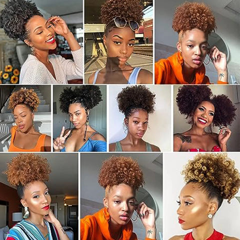 Synthetic 10Inch Big Afro Puff Drawstring Ponytail Extensions for Black Women 4b 4c Kinky Curly Hair Bun Ponytail Wigs Daily Use