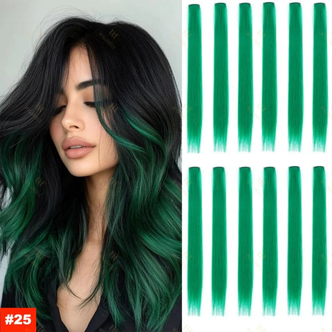 18 Color Clip Style Hair Extensions 22 Inch Color Hair Extensions High Gloss Long Straight Synthetic Wig For Children Women