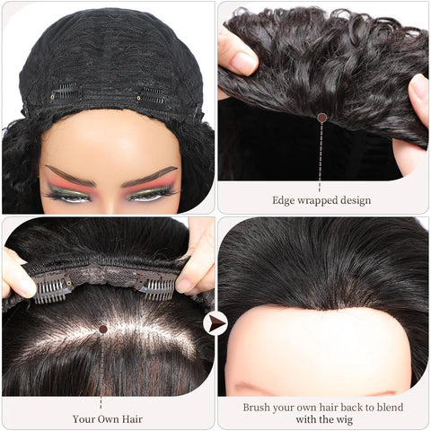 Body Wave Human Hair Wigs For Women 34 Inch 3 In 1 Drawstring half wigs human hair curly wigs black wigs 100% human