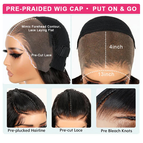 KissLove Straight Pre Braided Lace Front Wig Ready To Go Wigs Invisible HD Lace Frontal Wig Human Hair Pre Everything Done Wigs