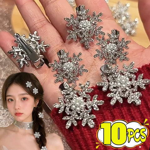 Winter Women Plush Fur Snowflake Hair Clips Sweet Exquisite Rhinestone Duckbill Hairpin Korea Fashion Christmas Hair Accessories