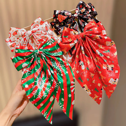 Girls Multicolor Bowknot Hair Clips Christmas Elements Hairpins with Snowflake Santa Claus Reindeer Designs for Holiday Gift