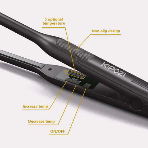 KIPOZI Titanium MINI Hair Straightener Short Hair Pixue Cut Titanium Dual Voltage Flat Hair Iron Thin Pencil Beard Straightener