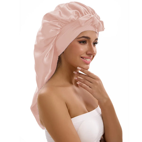 1/2/3pcs Satin Sleep Caps with Ribbon Tie - Black & Pink, Polyester Night Hats for Long Hair, Casual and Stylish Design