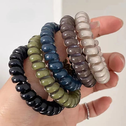 5Striped Spiral Hair Ties Set | Telephone Coil Hair Tie | Elastic Hair Bands