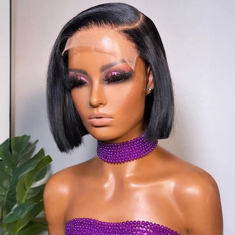250% 13x6 13x4 Lace Frontal Wigs Silky Straight Human Hair HD Lace Front Bob Wigs Pre Cut Glueless Straight Bob Wigs Ready to Go
