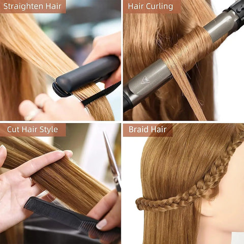 Cosmetology Mannequin Head with 100% Real Human Hair Hairdresser Manikin Training Head and Individual MINI Wig Stand Tripod