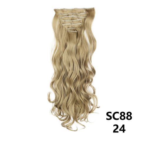 Long Straight Synthetic 16 Clips In Hair Extensions 7Pcs/Set High Temperature Fiber Black Brown Blonde Hairpiece For Women