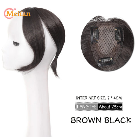 MEIFAN Synthetic Middle Part Topper Hairpiece with Bangs Clip-In Bangs Extension Natural Invisible Clourse Hairpiece for Women
