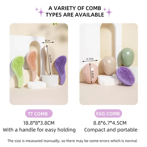 2pcs Magic Detanglng Hair Brush Set Scalp Massage Egg Shaped Wheat Straw Comb Anti-static Edge Hairbrush Salon Hair Styling Tool