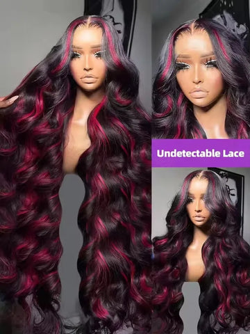 1B/99j Burgundy Highlight Lace Front Wig Brazilian Highlight Body Wave Human Hair Wigs Ombre Colored 13x6 Hd Lace Frontal Wig