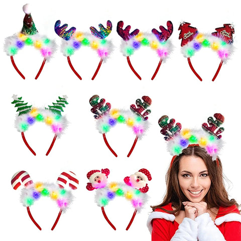 2025 Led Christmas Antler Headband Xmas Tree Hair Band with LED Lights Cosplay Headbands Party Christmas Hair Accessories