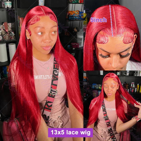 30 40 Inch Brazilian Red 13x6 HD Lace Front Human Hair Wigs 200% Red Color Straight 13X4 Transparent Lace Frontal Wig For Women