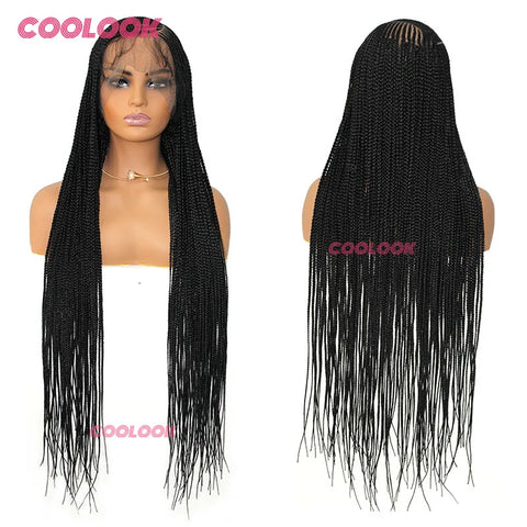 36" Synthetic Side Part Braided Wigs Heart Full Lace Front Wig Twist Box Braid Wigs With Baby Hair Knotess Lace Wig African Wig