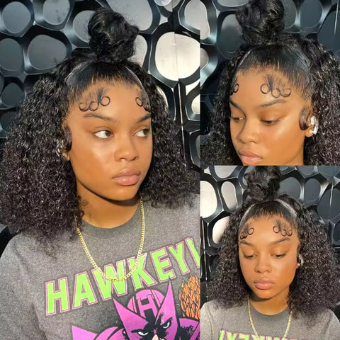 Jessenia Glueless Wig Human Hair Ready To Wear Kinky Curly Bob Wigs For Women Deep Curl Bob Wig 100% Human Hair Wigs PreCut Lace