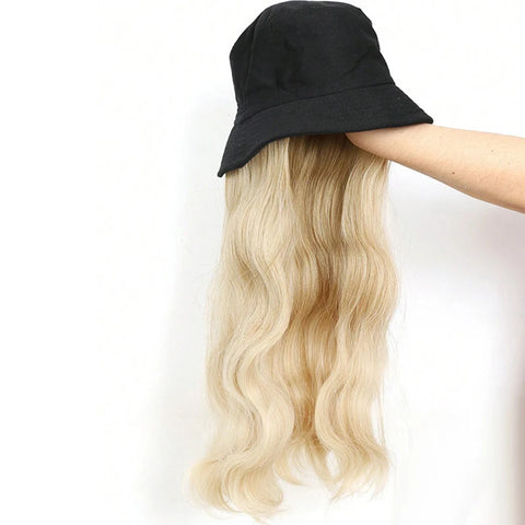 Synthetic Women Caps with Hair 20 Inch Hat Wig Seamless Connection Hair Extensions Beautiful Long Wavy Curly for Daily Use
