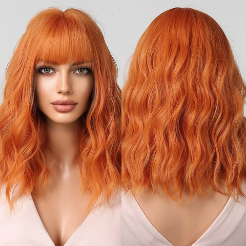 Women Grey Wavy Bob Wigs with Bangs Short Blonde Ombre Synthetic Wig With with Dark Roots Natural Hair for Daily Use