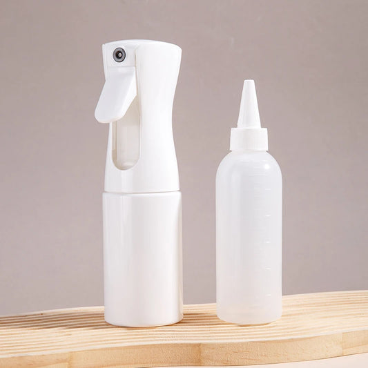 2-Pack Plastic Refillable Continuous Spray Bottles with Root Comb Applicator - Fine Mist Sprayer for Hairstyling Hair Dye Bottle