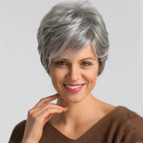 Natural Breathable Hair Extensions Synthetic Middle & Old Age Women Wigs Fashion Gray Head Cover Ladies Short Curl Wig Hat