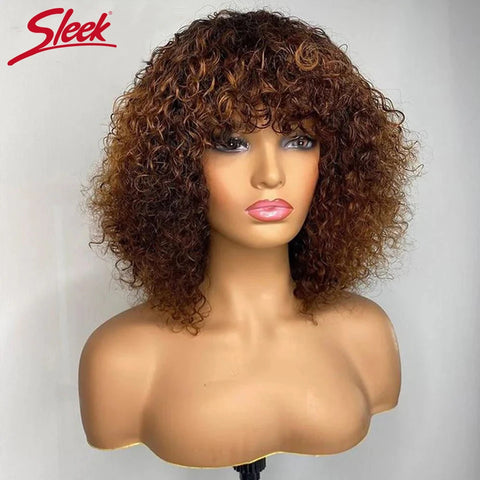 Jerry Curly Short Pixie Bob Cut Human Hair Wigs With BangsGlueless Wig Highlight Honey Water Wave Blonde Colored Wigs For Women