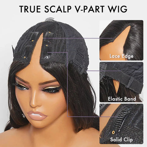 SoGreat 200% Density  Curly Wigs V Part Wig Human Hair Deep Wave Wig Water Wave Human Hair Wig Black Wig Natural Brazilian Hair