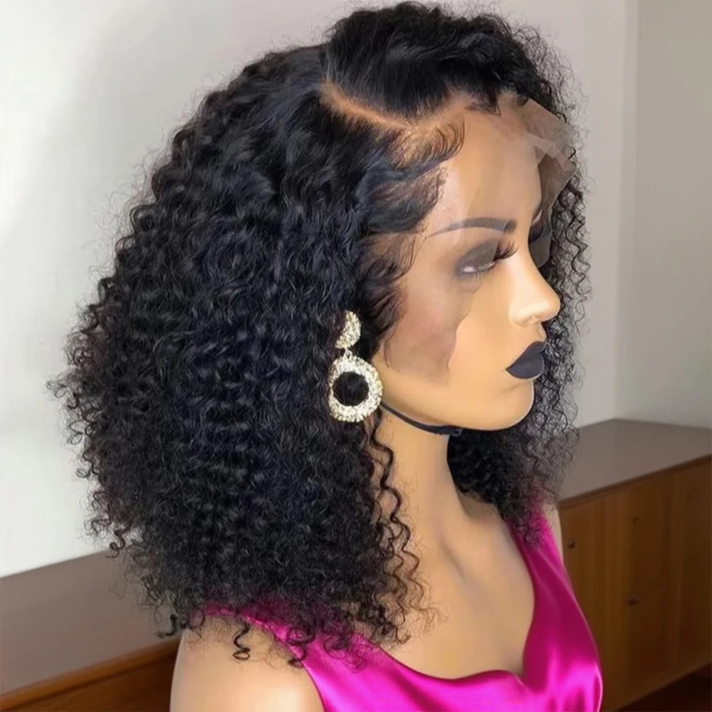 250% Short Curly Bob 13x6 Lace Frontal Wigs Deep Water Wave 7x5 Glueless Wig Brazilian 100% Human Hair Black For Women 14 Inch ﻿