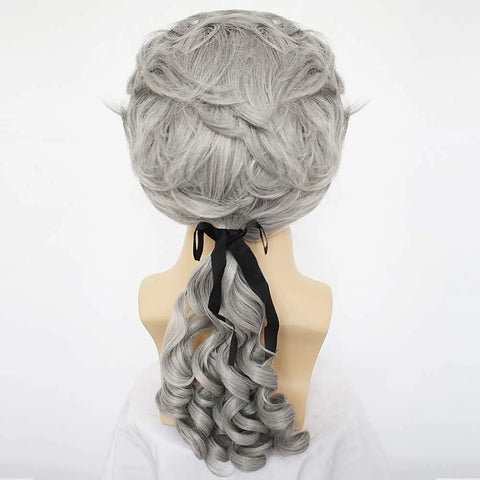 HAIRJOY Synthetic Hair Colonial Cosplay Wig for Lawyer Grey Wigs Long Curly Wavy Wigs for Men