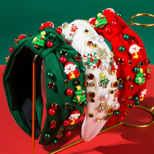 2024 Amazon Cross border European and American Christmas Pearls and Diamonds Santa Claus Accessories Trendy Holiday Headbands