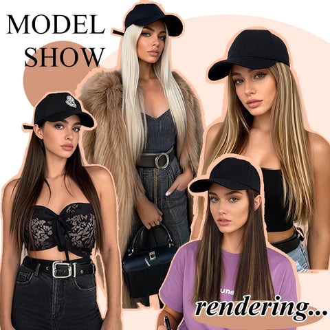 Synthetic Hat Wig with Long Straight Black Hair Baseball Cap Hair Extension Stylish & Convenient All-in-One Design for Women