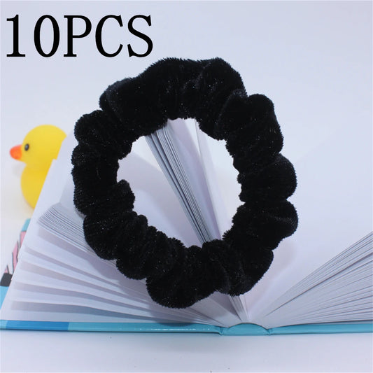 10pcs/pack Women Colorful Velvet Scrunchies Elastic Hair Bands Solid Color Hair Ties Ponytail Holder Accessories Fabric Leopard