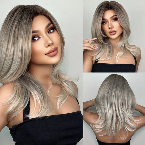 Short Straight Blonde Hair For Black Women Shoulder Length Layered Natural Hairline Synthetic Heat Resistant Wig