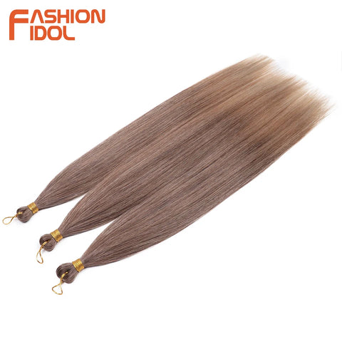 28 Inch 3PCS 300g Yaki Straight Pony Hair Bundles Crochet Braids Hair Synthetic Braiding Hair Ombre Brown Crochet Hair Extension