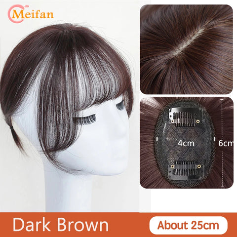 MEIFAN Synthetic Middle Part Topper Hairpiece with Bangs Clip-In Bangs Extension Natural Invisible Clourse Hairpiece for Women