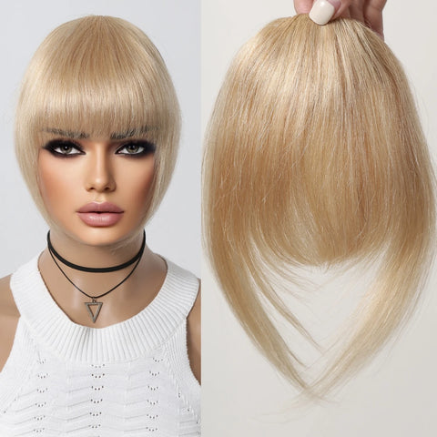 Clip in Bangs 100% Human Hair Bangs Thick French Natural Black Brown Hair Bangs with Temples Clip on Fringe Hairpieces for Women