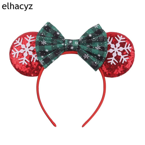 2024 New Christmas Mickey Minnie Mouse Headband Women Disney Ear Hairband Kids Xmas Party Hair Accessories Hot Festival Cosplay