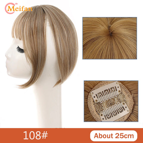 MEIFAN Synthetic Middle Part Topper Hairpiece with Bangs Clip-In Bangs Extension Natural Invisible Clourse Hairpiece for Women