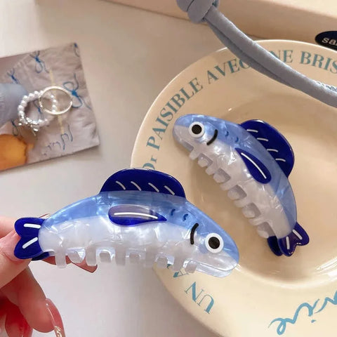 1Pcs Creative Ocean Sardine Hair Clip Cute Shark Texture Ponytail Holder Female Hair Ornament Clip