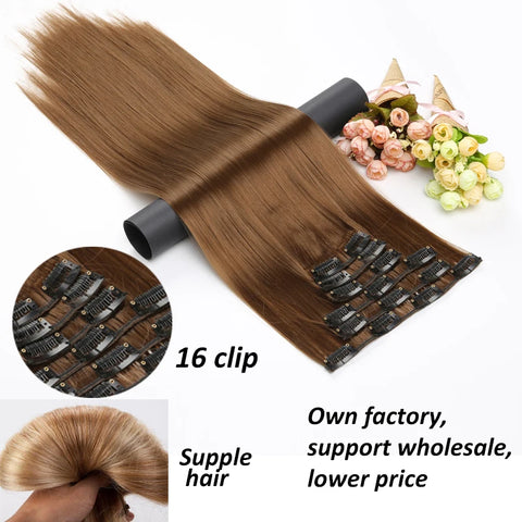WIGSIN Synthetic 6pcs/set Long Straight Clip-in Hair Extension Invisible Seamless Extension Black Brown Hairpiece for Women