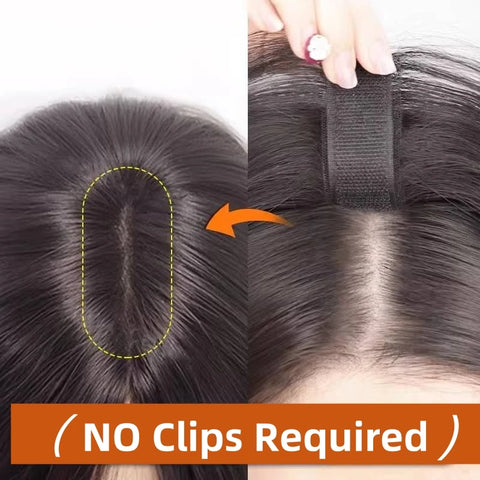 No Clip Toppers Human Hair Fringe Upgraded Magic Paste Hair Toppers Bangs for Women Fluffy Hair Cover Sparse Hair Seams Patches