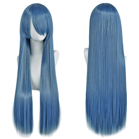 80cm Long Synthetic White Purple Cosplay Wigs Green Hair Straight Silver Wig Pink Hairpiece Lolita Wig with Bangs