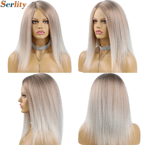 Yaki Kinky Straight Wig for Black Women 14 Inch Hair Natural Hairline Dreadlock Wig Kinky Curly Synthetic Hair Wigs Soft Fluffy