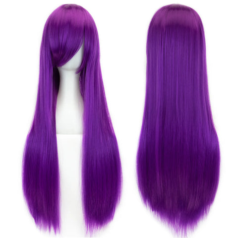 Soowee Long Synthetic Hair White Purple Cosplay Wigs Party Black Hair Straight Wig Hairpiece for Women
