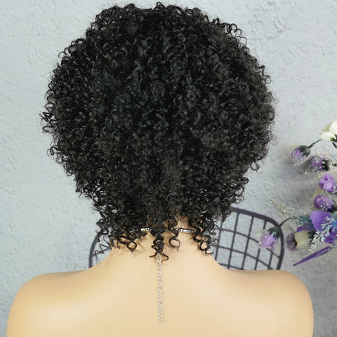 Afro Kinky Curly Wig Human Hair 4A 4B Short Curly Human Hair Wigs for Black Women Pixie KinkyCurly wigs with Bangs Machine Made