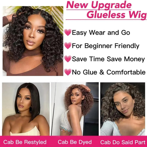 Short Bob Glueless Deep Wave Human Hair Wigs 100% Real Human Hair 5x5 Lace Front Wig 180 Density Pre Plucked Brazilian Hair Wigs