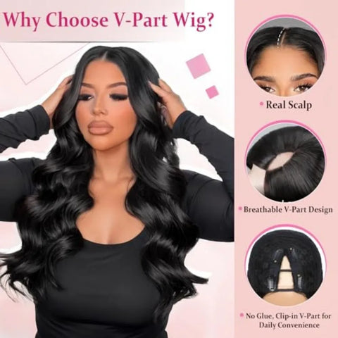 250% Density V Part Wig Human Hair Body Wave Upgrade Glueless Natural Color Wigs Human Hair With Elastic Drawstring for Women