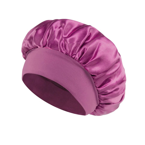 1pc Women's Solid Color Satin Wide-Brimmed Shower Cap, Suitable for Daily Use Silk Bonnet Satin Bonnet Shower Cap