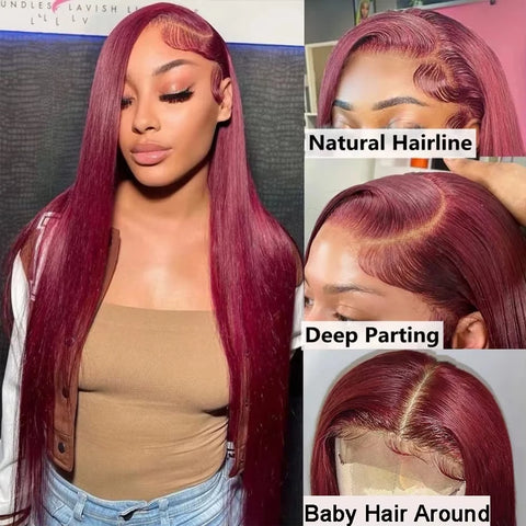 30 Inch Burgundy 13x4 HD Lace Frontal Straight Human Hair Wigs Pre Plucked Brazilian 99j Hd Lace Frontal Wig 13x6 Human Hair Wig